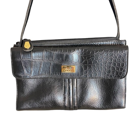 Cornell Handbags - CORNELL Black Croc Embossed Shoulder Bag Purse Handbag Faux Leather